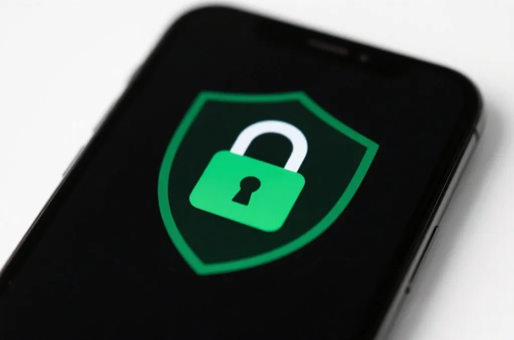Secure mobile access with digital padlock icon representing privacy and encrypted transactions
